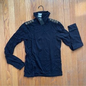 NEW BCBG Paris Turtleneck Lightweight Ribbed Metallic Gold Black Size Medium NWT